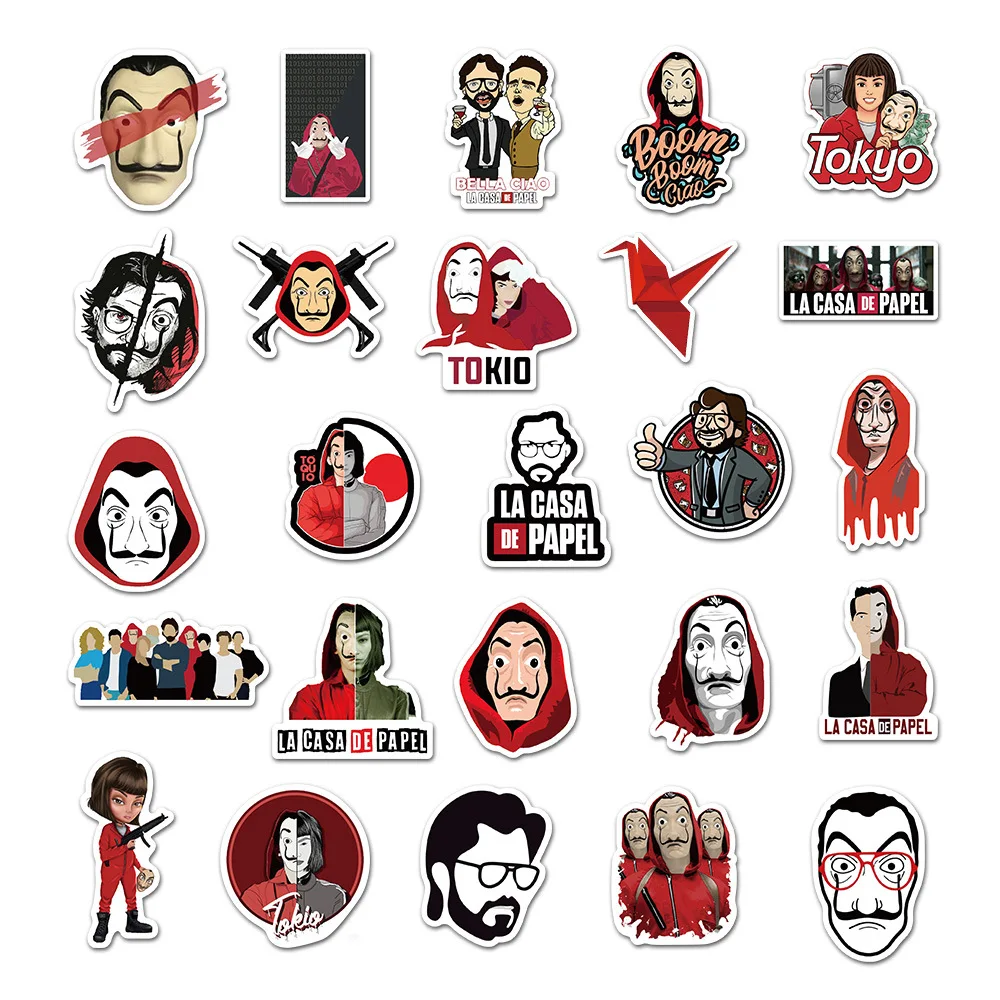 103050pcs money heist house of paper stickers waterproof guitar laptop ps4 skateboard luggage phone graffiti sticker kids toys free global shipping
