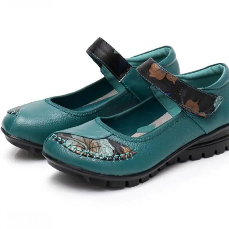 

Autumn Genuine Leather Women Shoes Medium Heel Cow Leather Mother's Shoes Comfortable Soft Sole Dancing Shoes Flats