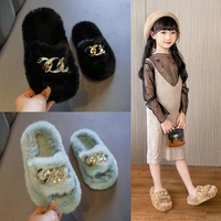 children slippers kids winter warm slippers faux fur girls slippers flat shoes furry slippers parent child slippers home shoes
