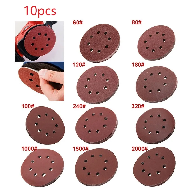 10pcs 125mm 5&quot Sanding Discs 8 Holes Sandpaper Pads Set Hook &amp Loop Abrasive Sander Paper For Polishing Tools 40-2000# |