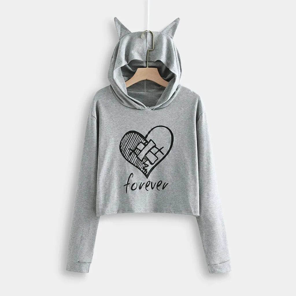 Gray B Женские толстовки с капюшоном, укороченный топ с надписью «SALLY FACE» и кошачьими ушками, укороченная Толстовка с длинным рукавом, пуловер с капюшоном, женская уличная одежда - Цвет: Gray B