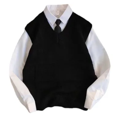 

2021NEW Men Sweater Vest Solid Autumn Simple V-neck All-match Knitted Sleeveless Sweaters Male Ins Chic Korean Preppy Style