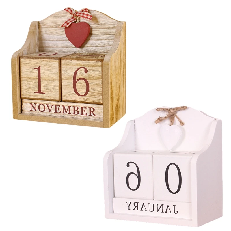 

European-style Pastoral Wooden Desk Calendar Home Decoration Ornaments Old-fashioned Wooden Perpetual Calendar Desk Calendar