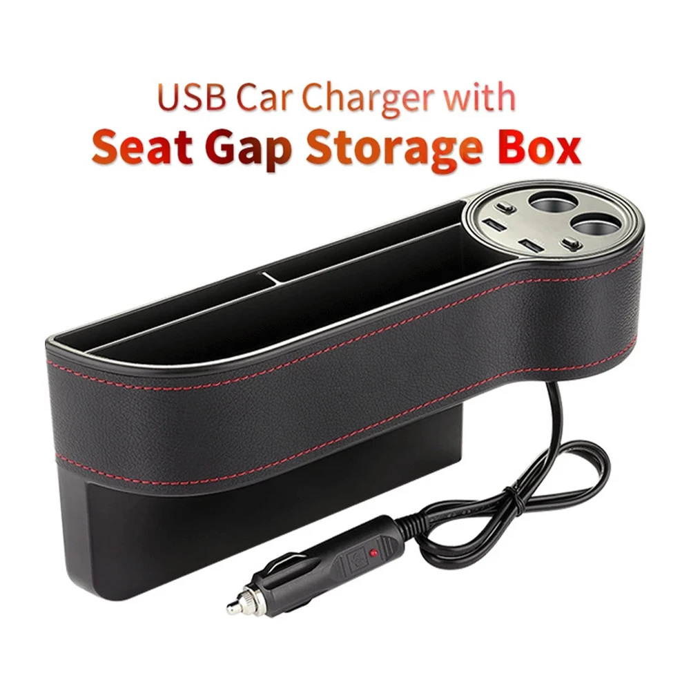 

Seat Crevice Storage Box Seat Organizer Holder Auto Seat Gap Storage Box with 2 USB Car Charger 2 Cigarette Lighters