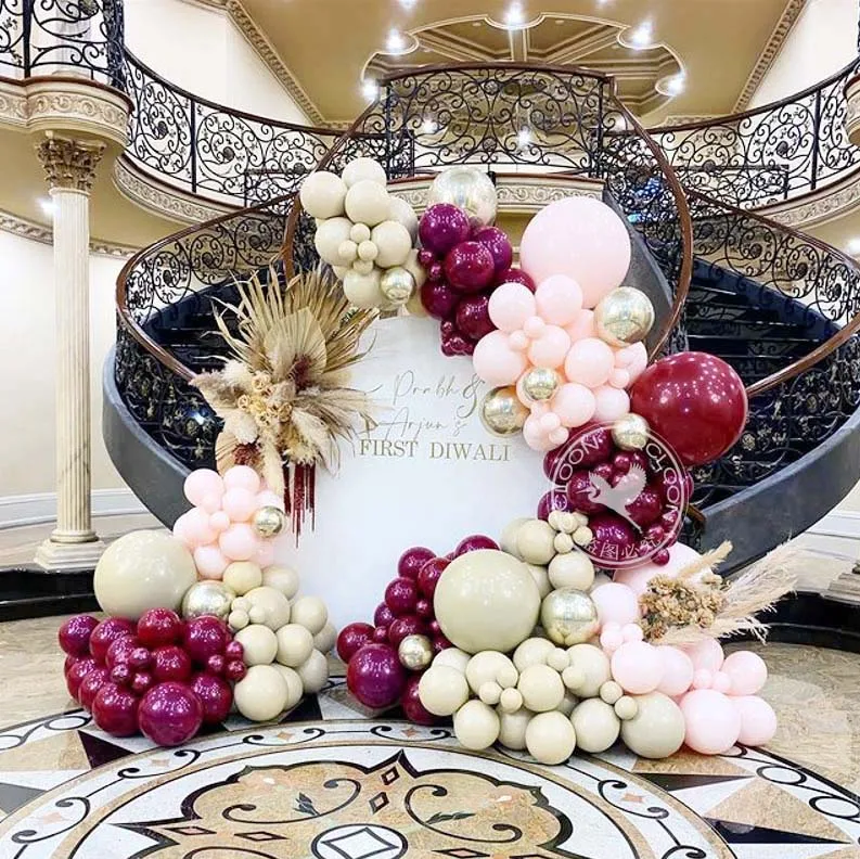 

134pcs Burgundian Color Macaron Orange Balloon Wreath Arch Wedding Baby Baptism Birthday Anniversary Party Decoration