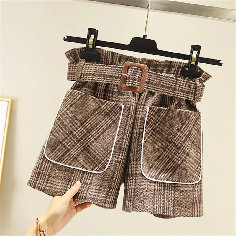 Женские шорты с карманами MUMUZI повседневные клетчатые высокой талией и поясом