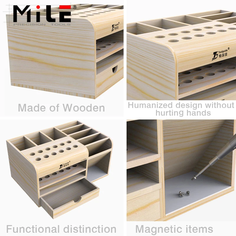 mile multifunctional wooden storage box mobile phone repair desktop storage screwdriver tweezer magnetic holder parts box tool free global shipping