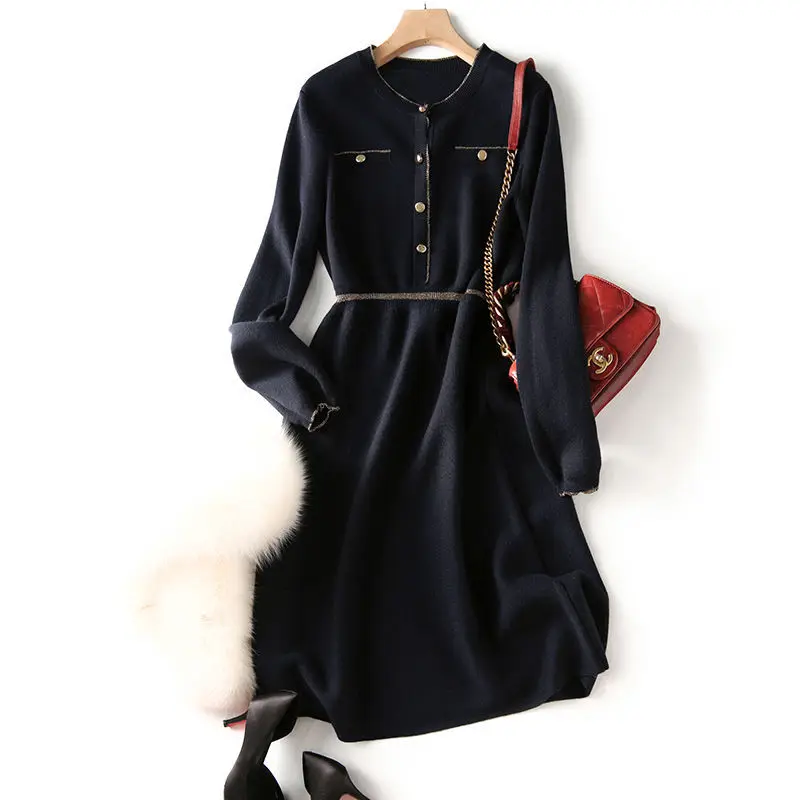 

Spring Vintage Casual Knitted Dress Women Plus Size 4XL Korean style Long Sleeve Party Dress Office lady Elegant A-Line Dresses