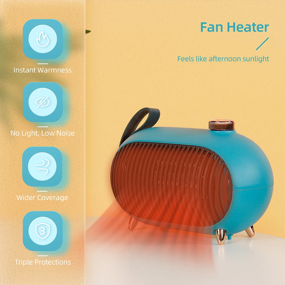 

900W Mini Electric Heater Portable Desktop Fan Heater PTC Ceramic 3S Ultra-fast Heating Home Office Warmer Machine for Winter