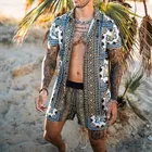 Новые модные летние мужские Гавайские костюм с коротким рукавом, с принтом, рубашка на пуговицах + Пляжные Шорты повседневные уличные зимние меховые мужские фитнес костюм M-3xl