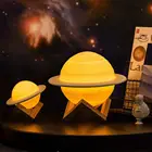 Лампа Сатурна с 3D-принтом, перезаряжаемая от USB, украшение для дома, ночник, 2 цвета, 16 цветов