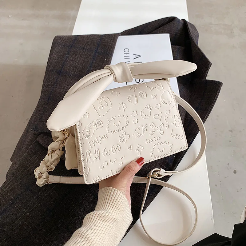 Милая мультяшная тисненая женская сумка через плечо из мягкой искусственной