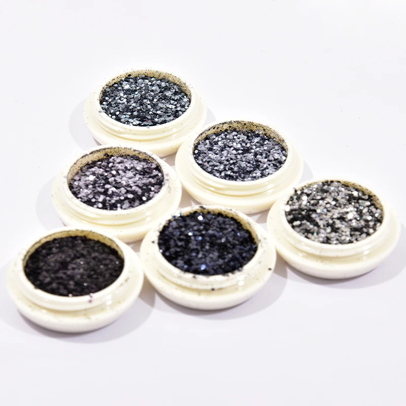 6 коробок настоящие черные блестки пыль Сделай Сам Блестки для ногтей порошок