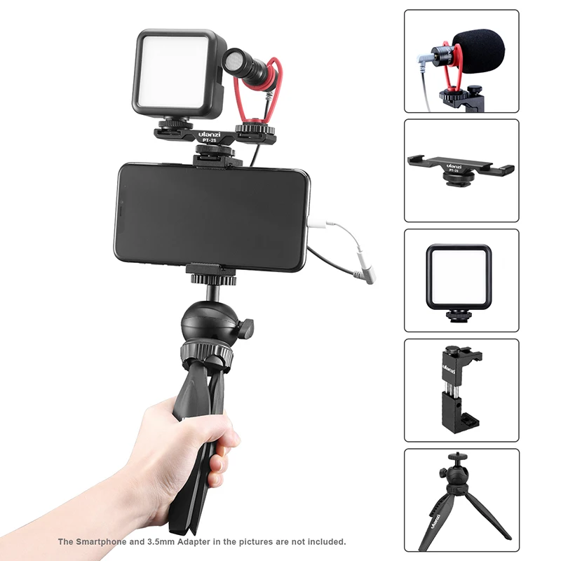 

Ulanzi Vlog Living Stream Kit Youtube Kit Mini Tripod Phone Mount Record Microphone Kit Extend Tripod Vertical Shooting