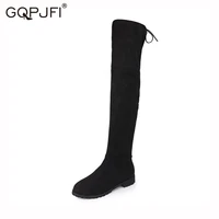 womens winter high boots plus fleece keep warm over the knee boots womens zipper single boots solid color suede flat shoes