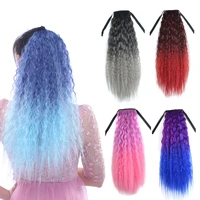 jeedou synthetic kinky curly hair ponytails blue pink red ombre color cosplay ribbon drawstring ponytail extensions