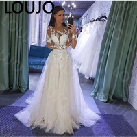 luojo white wedding dress with long sleeves appliques lace a line custom made bohemian white ivory wedding gowns bride dresses