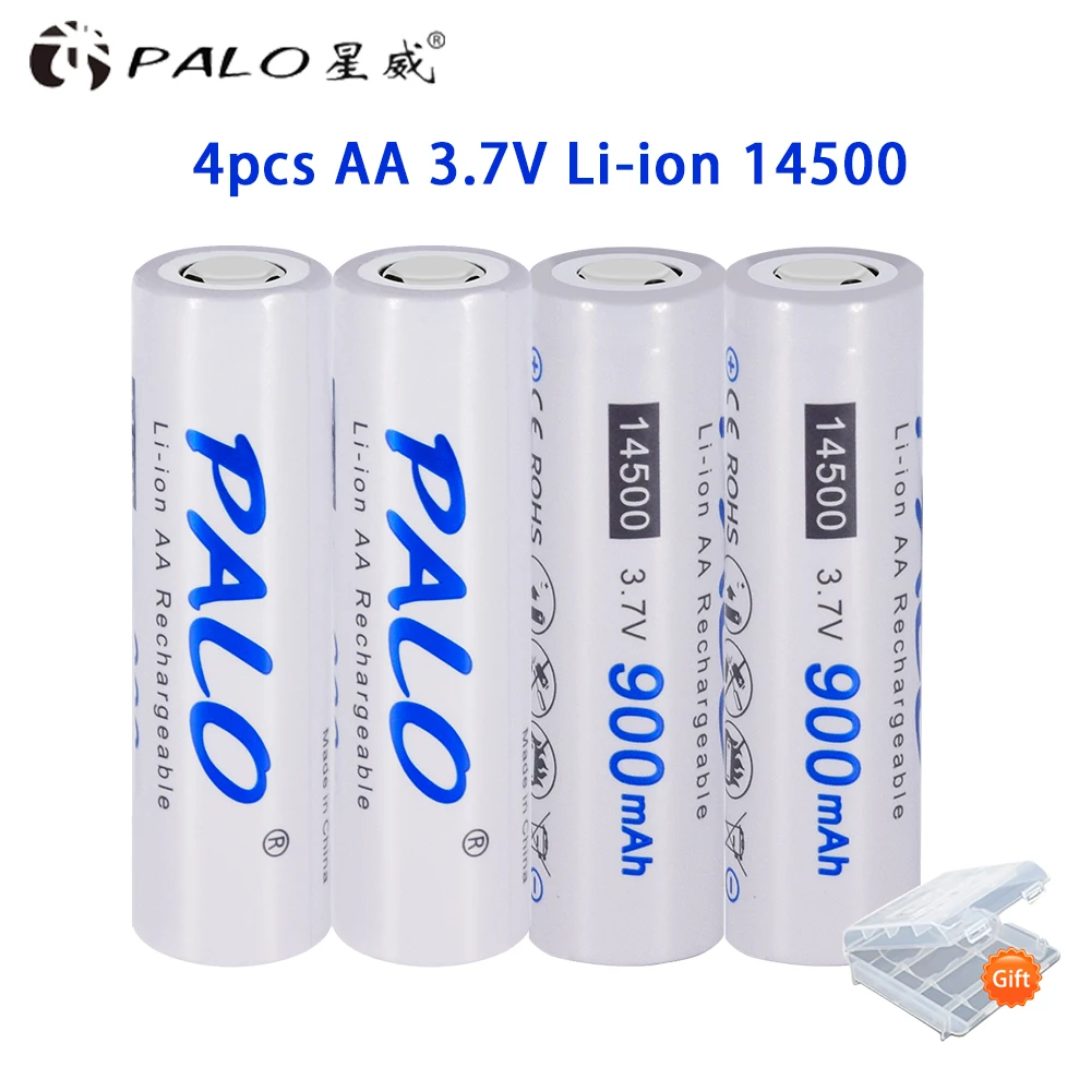 PALO 900mAh Original 3.7V 14500 Battery AA Li-ion Rechargeable Batteries 14500 Lithium-ion Battery for LED Flashlight Headlamp