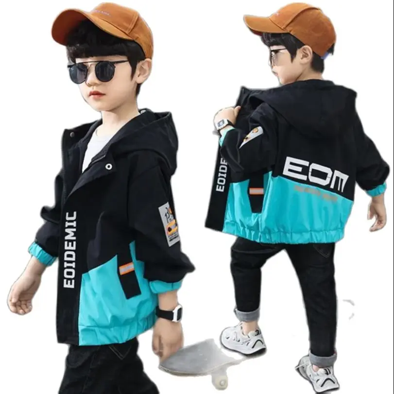 

Boys Spring-fall jacket children tops 3-13Y baby boys windbreaker kids school wear long sleeve hooded waterproof chil outwear