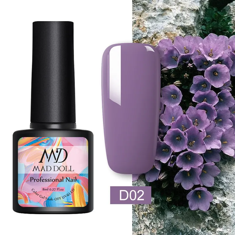 D02 MAD DOLL 8 мл гель лак для ногтей сладкие долговечные цвета личная гигиена лак для ногтей однократный дизайн ногтей DIY Красота гель для дизайна - Цвет: D02