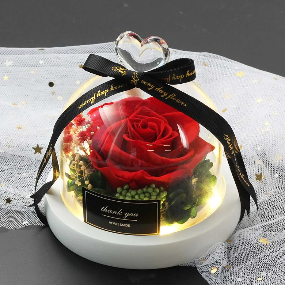 

Drop shipping Real Roses In Flask Glass Dome Real Rose Beauty and The Beast Eternal Preserved Valentines Day Gift Girlfriend