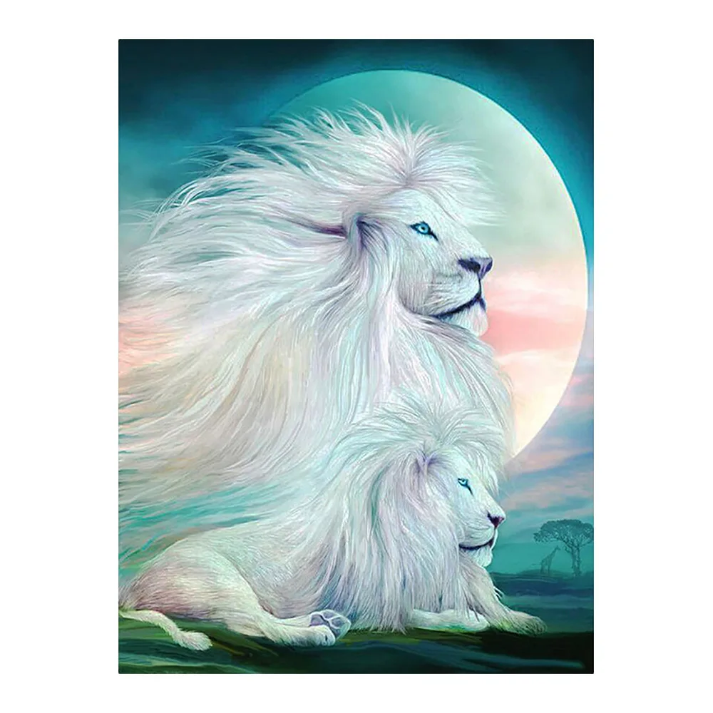 

LaoJieYuan Full Square Diamond Painting White Lion 5D DIY Mosaic Diamond Embroidery Landscape Cross Stitch Kit Home Decoration