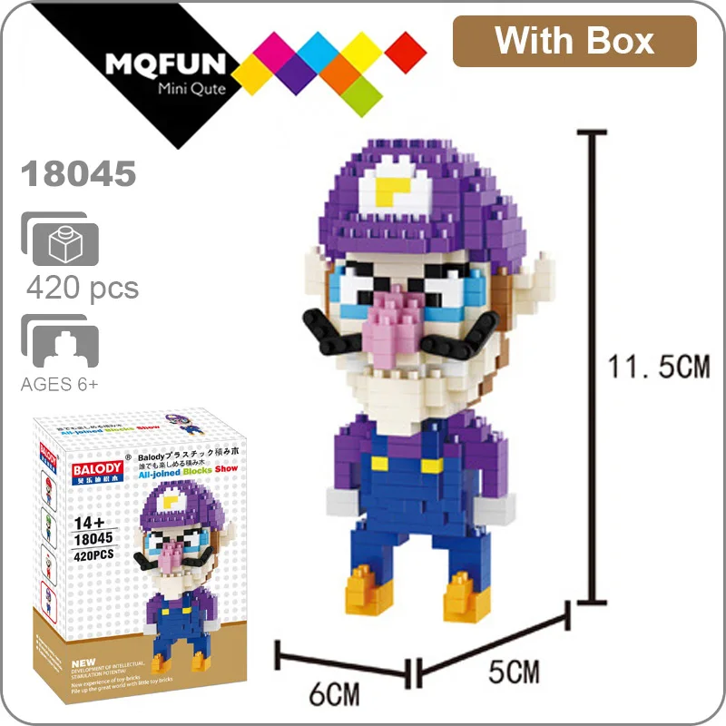 18045 With Box Balody Magic Blocks аниме мультфильм игры Йоши Супер Марио Wario мини блоки микро DIY строительные игрушки Фигурки подарки для детей - Цвет: 18045 With Box