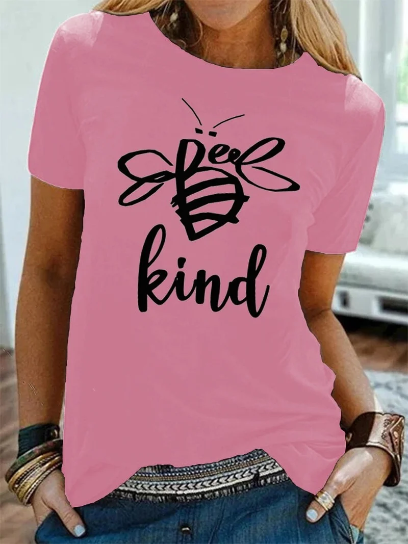 

Graphic Basic Tee Harajuku Short Sleeve T-Shirts Women Tshirt Be Kind Letter Print Tees Tops Summer T Shirts
