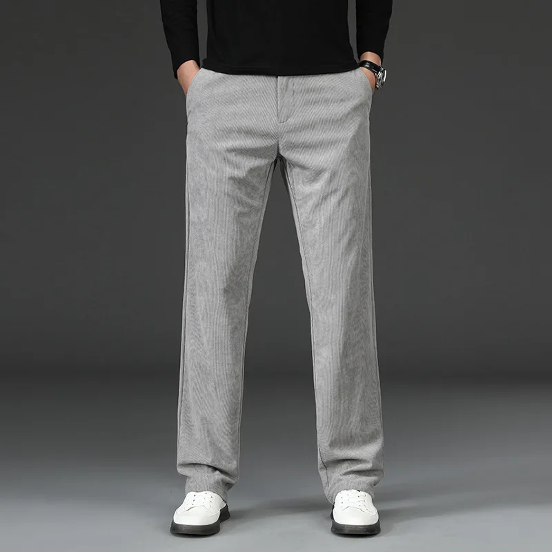 

Мужские деловые Модные Винтажные Однотонные эластичные прямые брюки стандартного кроя черного, серого, темно-синего цвета, 2021