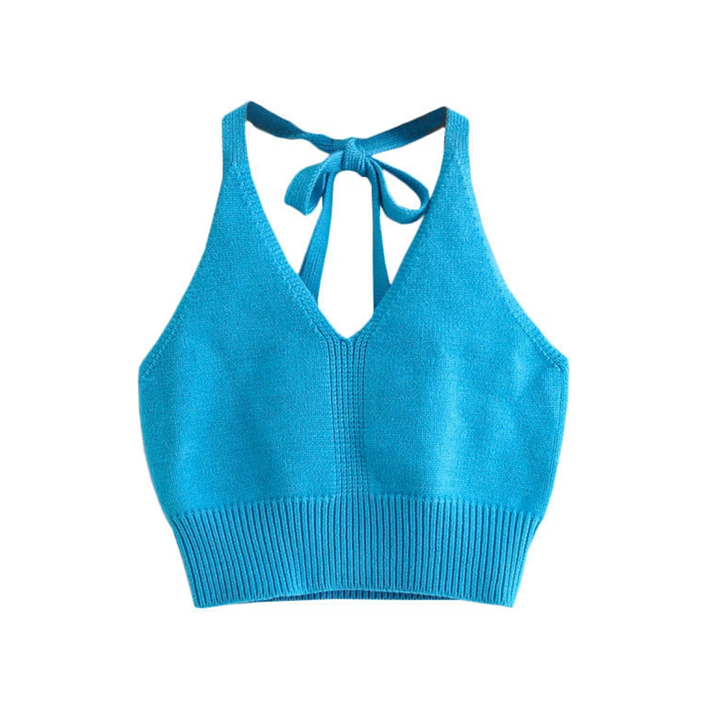 

Top Sexy Women Solid Color women tops Ribbed Sleeveless Backless Halter Top Summer Vest 2020