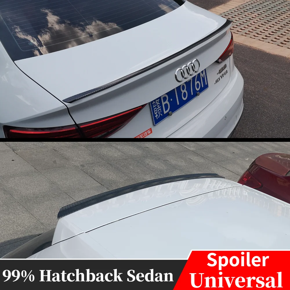 

For Sedan Hatchback Car Universal Rear Trunk Lid Car Racing Spoiler Wing PU Mateiral 100/120cm Glossy Black Carbon Fiber Look