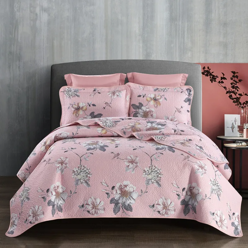 

2020 European bed cover Quilting Bedsheet Print Cotton Stitching Bedlinens Coverlet 3pcs Bedspread Set Pillowcases