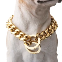 tiasri gold color stainless steel dog chain choker link cuban style pet training rope walk the dog double circle adjustable size