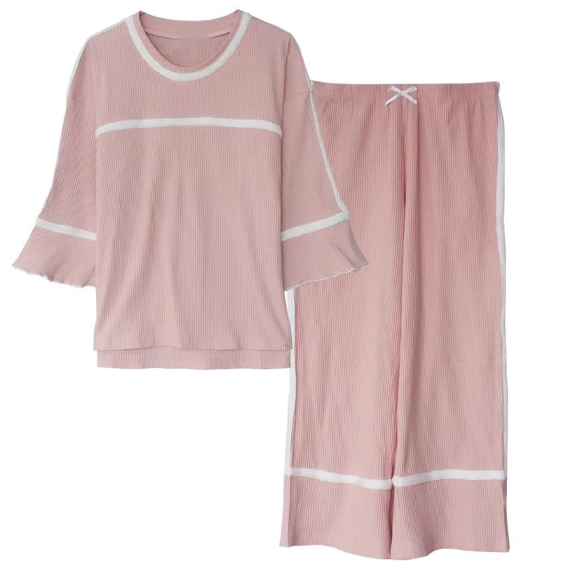 

Cotton fertilizer plus-size ladies pajamas new long-sleeved pants pure color summer suit household to take pyjamas women casual