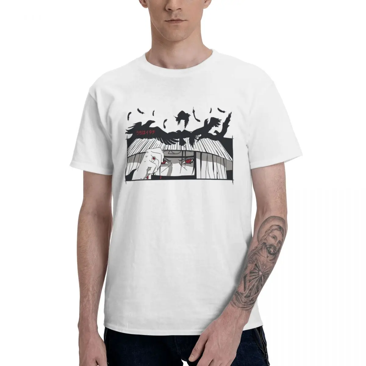 

Anime Itachi In The Sky With Crows Aesthetic Clothes Men's Basic Short Sleeve T-Shirt Graphic Funny Tops