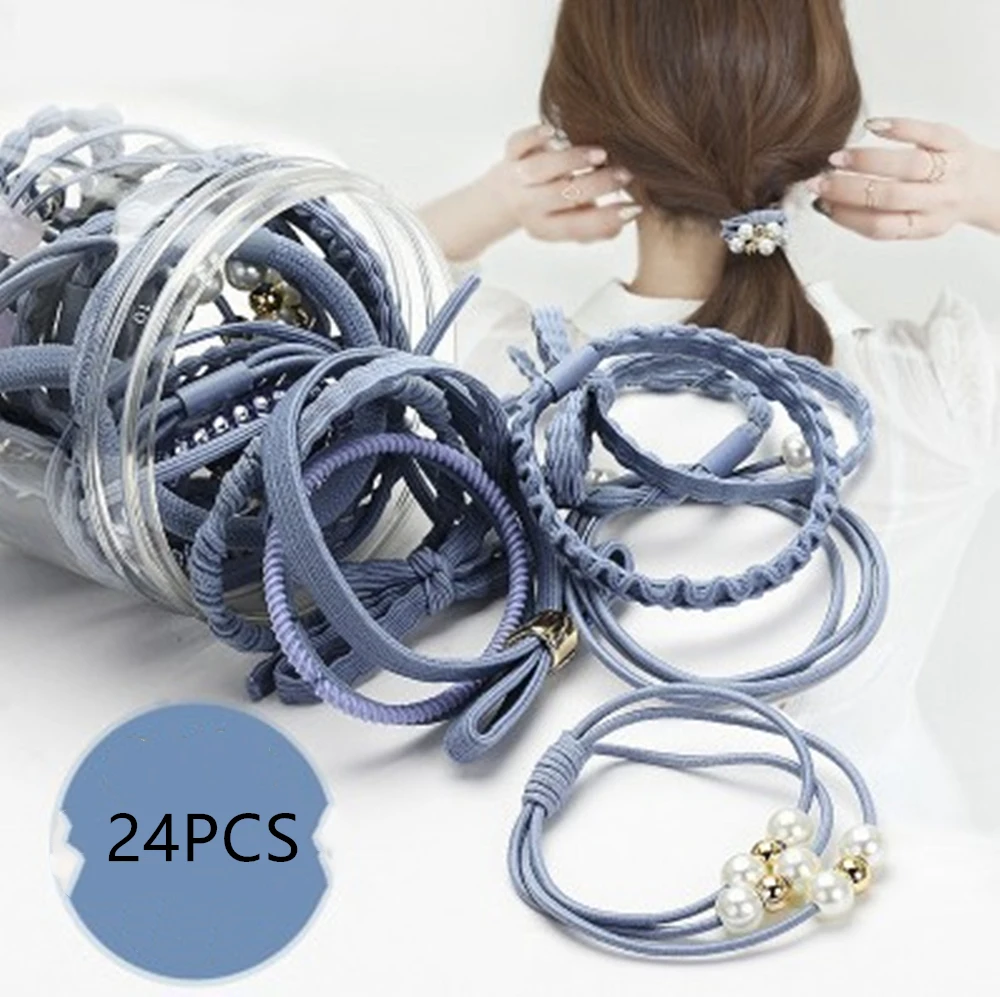 

24pcs/Set High Elastic Hair Bands Solid Pearl Stretch Hair Ties For Girls Ponytail Holder Hair Ropes Hair Accessories