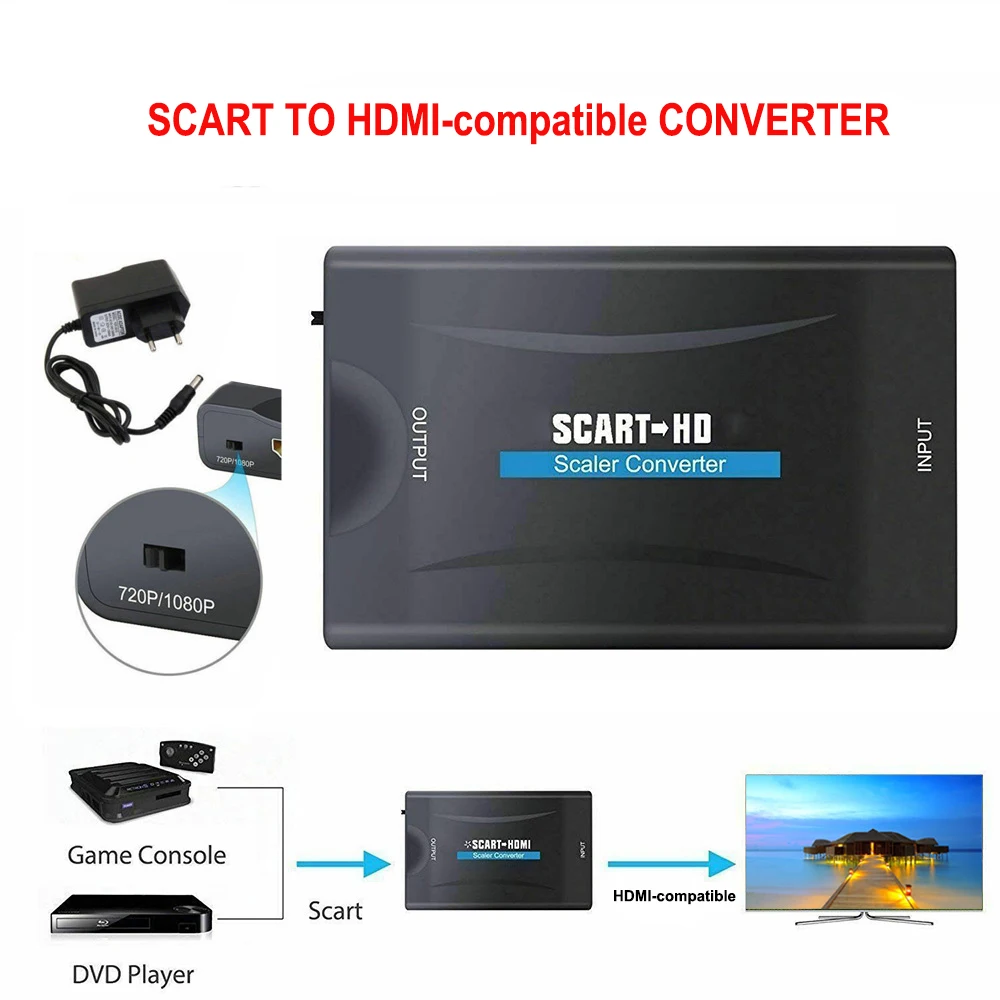 1080P HDMI-Совместимость с SCART Video Audio высококлассный конвертер AV для HD TV DVD Sky Box STB Plug and
