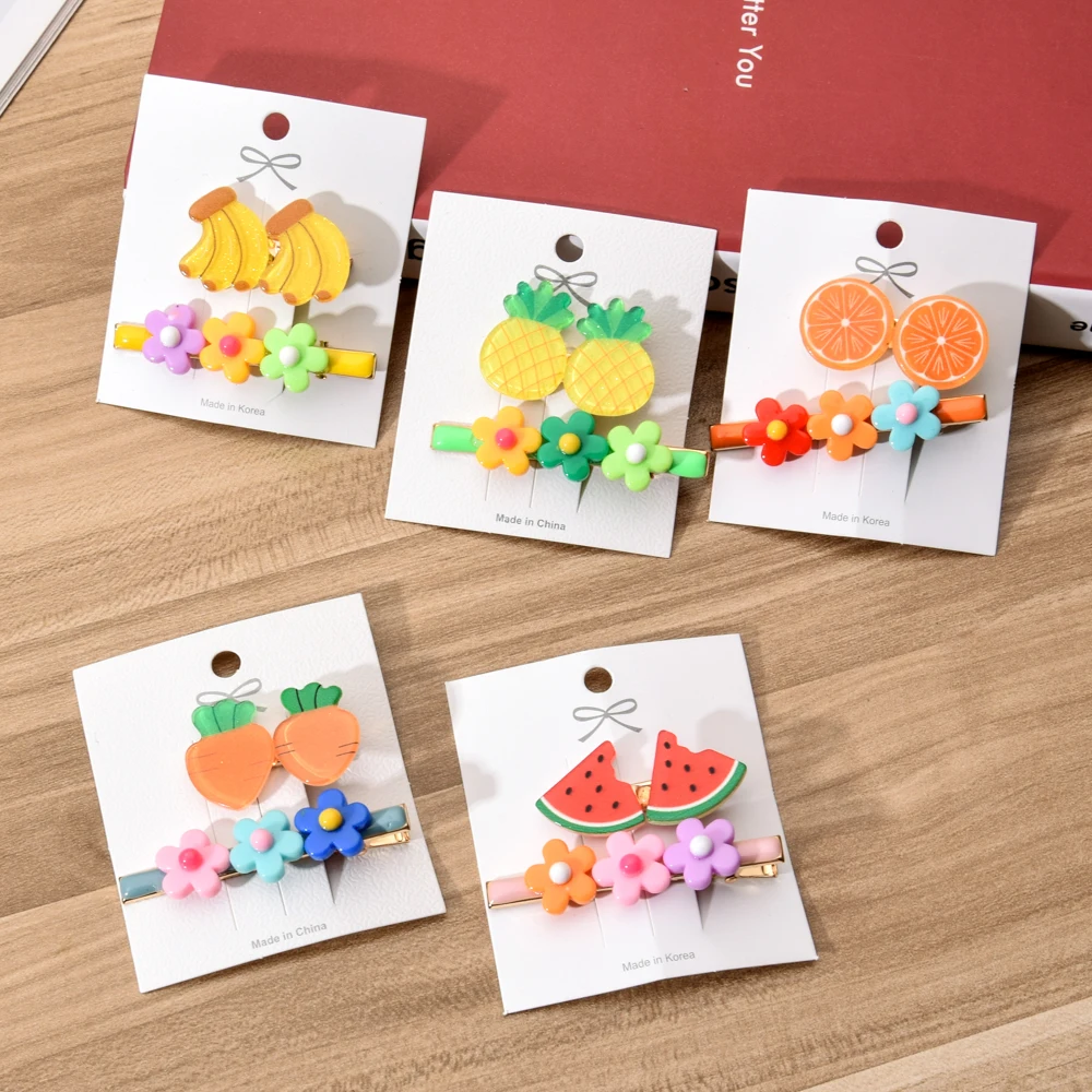 Корейские детские заколки для волос с фруктами и цветами девочек милые украшения