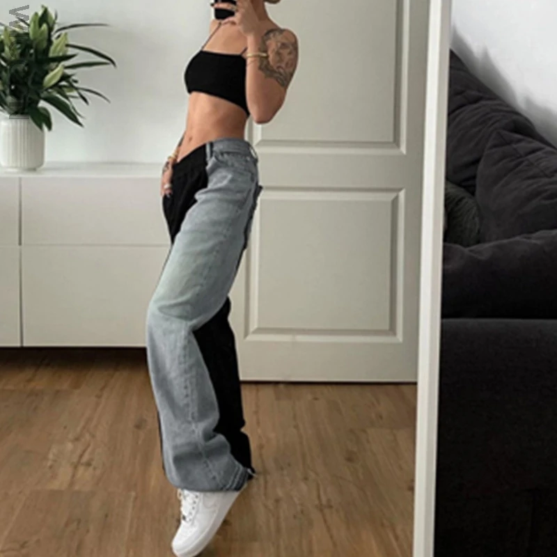 

2021 Patchwork Loose Casual Women Trousers Hip Hop Slim Fashion Jeans Autumn Korean Streetwear Version Denim Cargo Pants