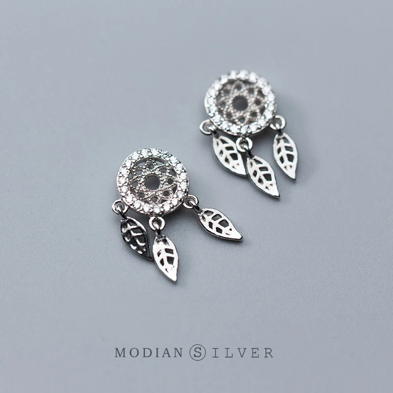 

Modian Real 925 Sterling Silver Radiant Clear CZ Dreamcatcher Leaves Drop Earring for Women Wedding Engagement Gift Fine Jewelry