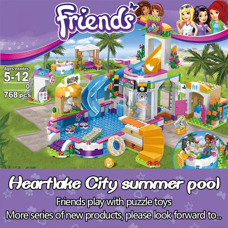 New Friends Heart Lake Summer City Pool celebration Girl's Assembling House Building Blocks Compatible Brick Toys | Игрушки и хобби