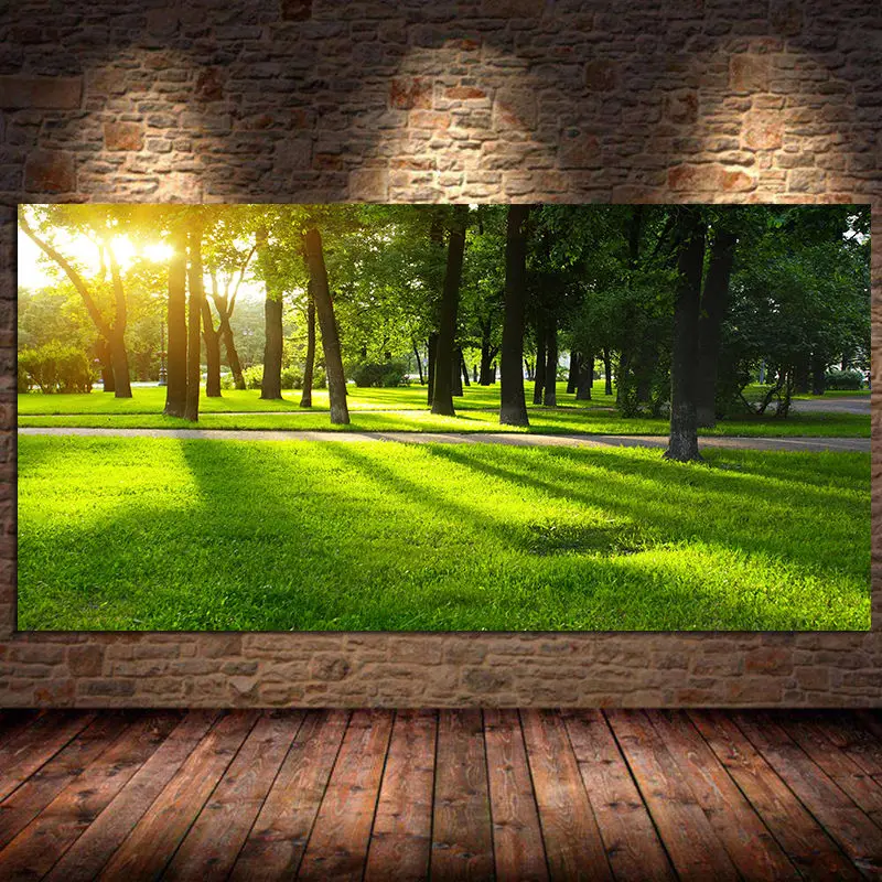 

Forest and Sunrise Canvas Painting Green Tree Woods Posters and Prints Wall Art Pictures for Decor Living Room Cuadros Unframed