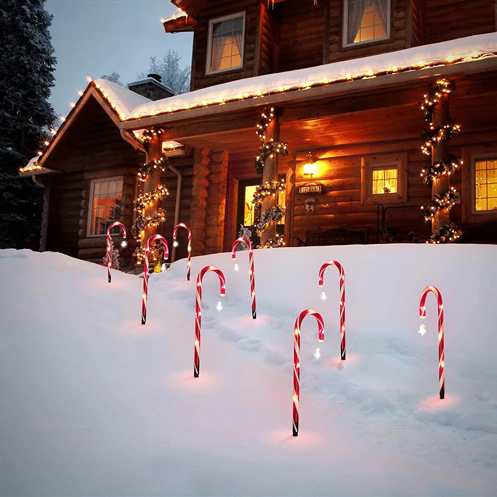 Guirnalda de luces LED de Navidad para exteriores, L&aacute;mpara decorativa de 48cm con forma de estrella de energ&iacute;a Solar, copo de nieve, bast&oacute;n de caramelo para jard&iacute;n y c&eacute;sped, 8 unidades-3