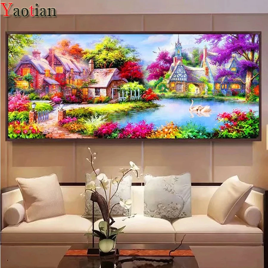

Village hut lakeside scenery Diamond painting Full Square Round drill DIY Diamond Embroidery Cross stitch Kits mosaic home decor