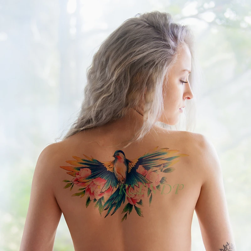 

Водостойкая временная татуировка-наклейка, птица, роза, поддельные татуировки, флэш-тату, татуаж, сексуальное тело, большой размер, для деву...