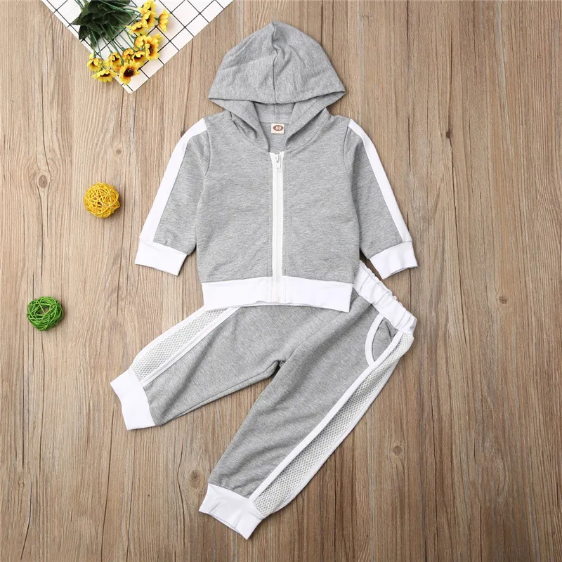 Куртка на молнии с длинным рукавом и штаны для девочек хлопковый однотонный