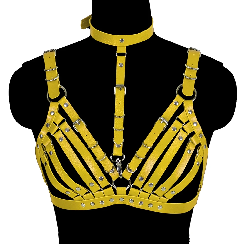 Women Leather Body Harness Sexy Goth Crop Top Bondage Harness Belt Cage Bra Bralette Fetish Wear Open chest Body Harness