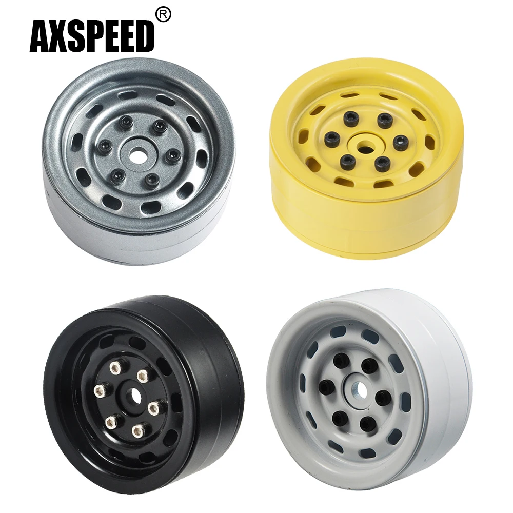 AXSPEED 4PCS Black/White/Grey/Yellow Metal Alloy Wheel Hub 1.9 Inch Beadlock Wheel Rim for 1/10 RC Crawler Axial SCX10 90046 D90