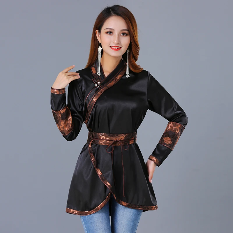 

Women's Tang suit Top traditional grassland mongolian clothing ethnic apparel Spring Autumn Silk Asia elegant costume