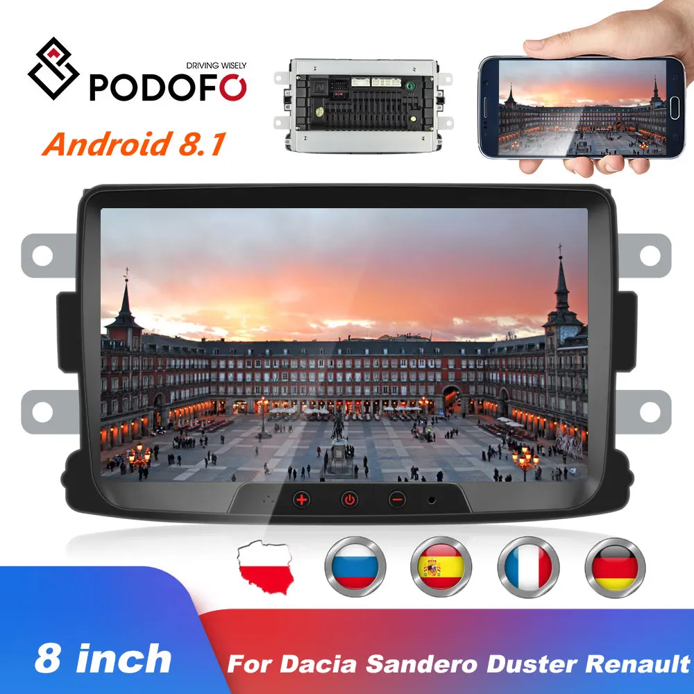Podofo " Android 8,1 MP5 мультимедийный плеер gps навигация автомагнитолы для Renault Sandero 2Din Авторадио Зеркало Ссылка стерео